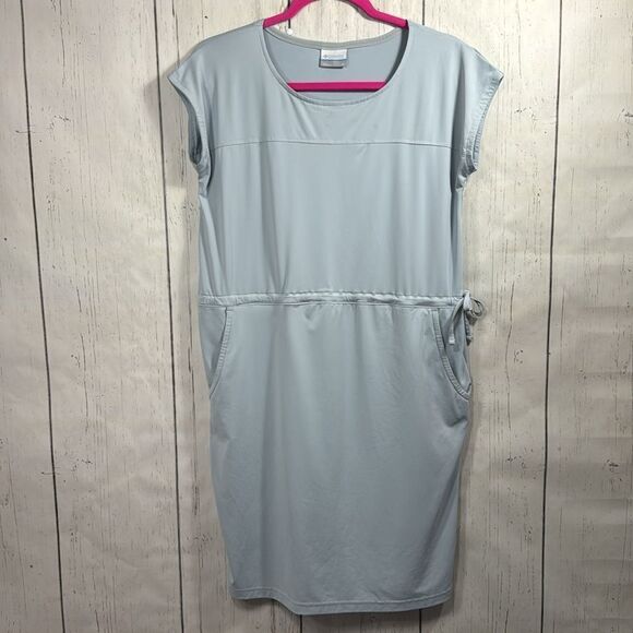 Columbia Light Blue Drawstring Waist Active T Shirt Dress Outdoor Sporty Size S - Picture 5 of 14